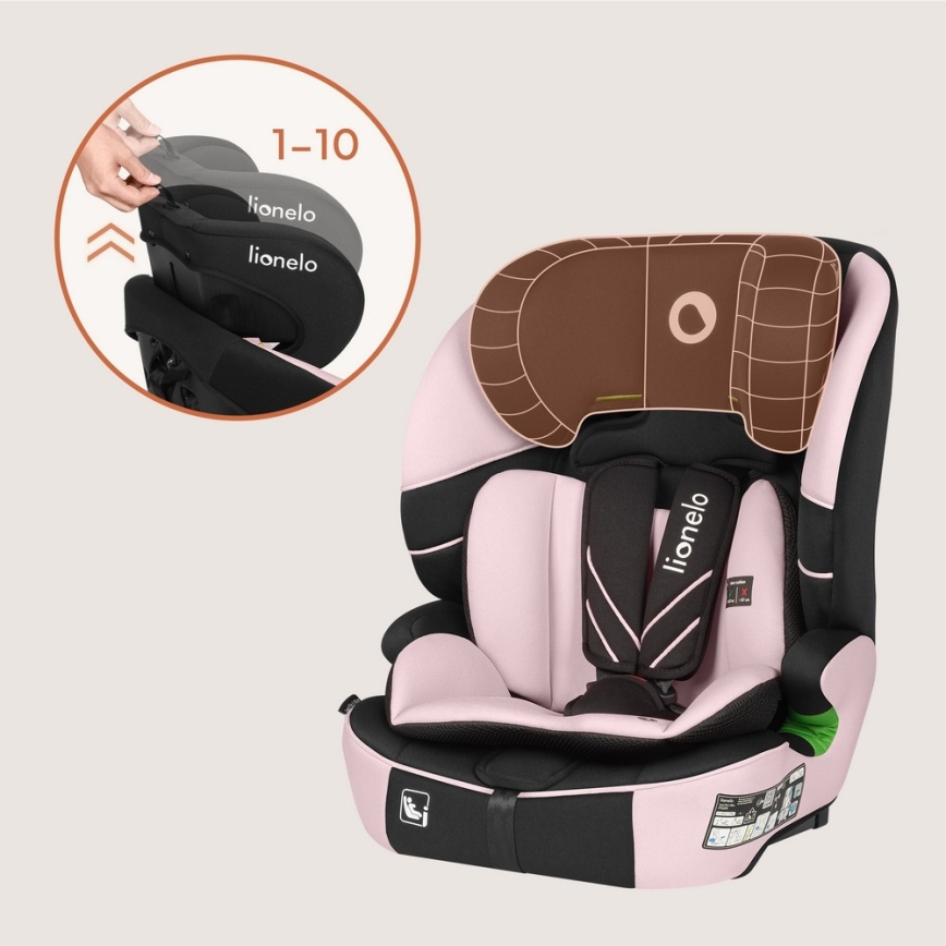 Lionelo - Seggiolino auto LEVI FIX i-Size 76-150 cm Rosa Baby