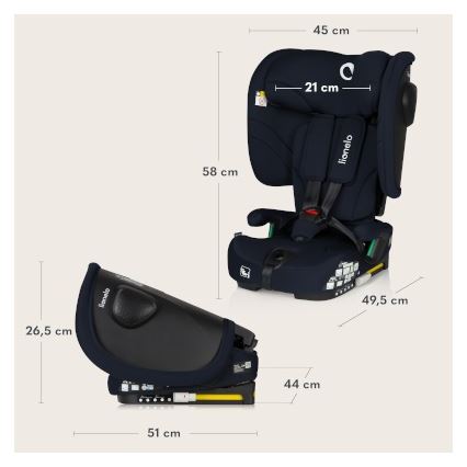 Lionelo - Seggiolino auto pieghevole NELLY i-Size 76-150 cm Blu Navy