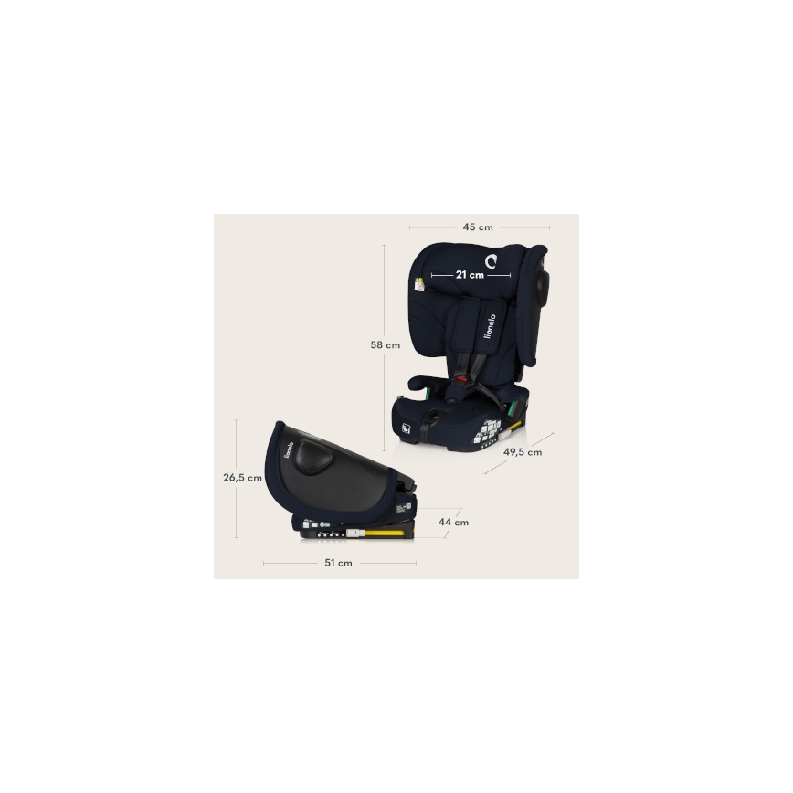 Lionelo - Seggiolino auto pieghevole NELLY i-Size 76-150 cm Blu Navy