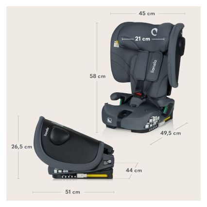 Lionelo - Seggiolino auto pieghevole NELLY i-Size 76-150 cm Grigio Grafite