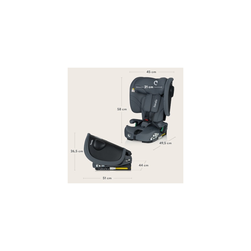 Lionelo - Seggiolino auto pieghevole NELLY i-Size 76-150 cm Grigio Grafite