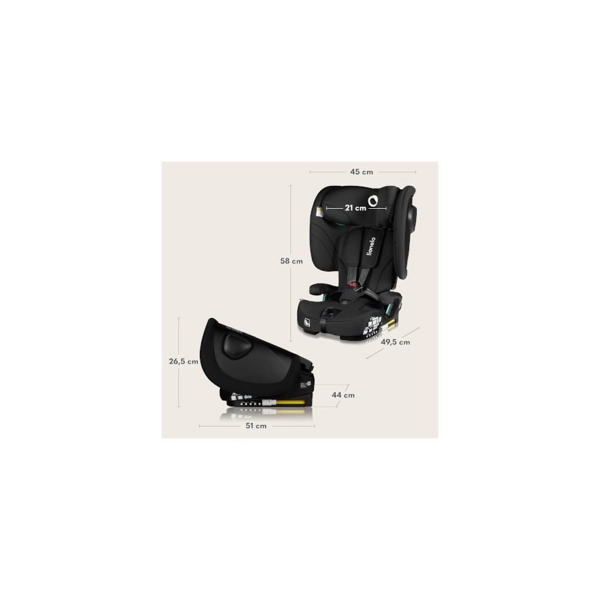 Lionelo - Seggiolino auto pieghevole NELLY i-Size 76-150 cm Nero Carbonio