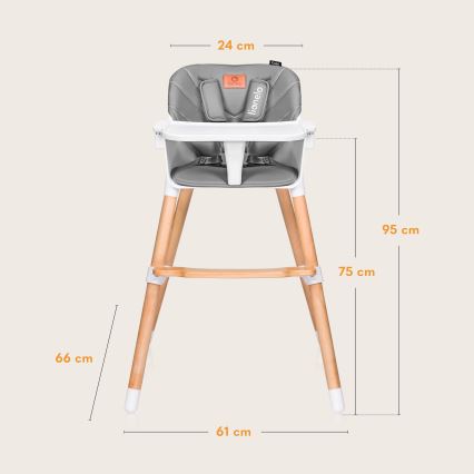 Lionelo - Seggiolone da pranzo per bambini 2 in 1 KOEN Grey Stone