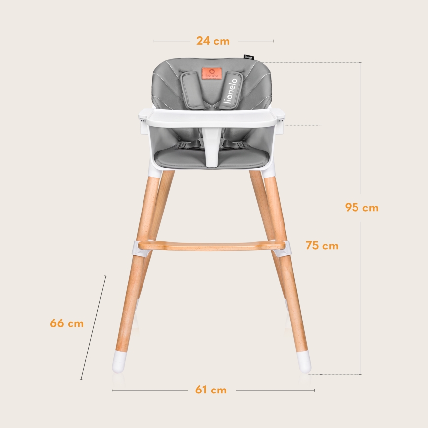 Lionelo - Seggiolone da pranzo per bambini 2 in 1 KOEN Grey Stone