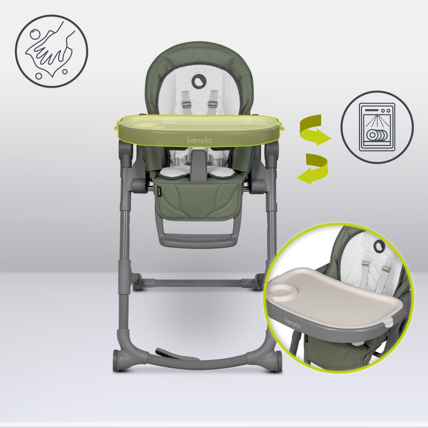 Lionelo - Seggiolone da pranzo per bambini CORA PLUS Verde oliva