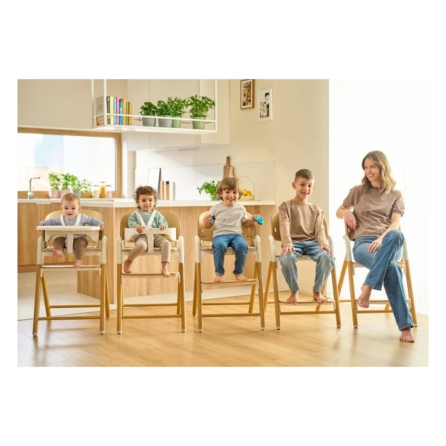 Lionelo - Seggiolone per bambini 3 in 1 CELIA White Natural Wood