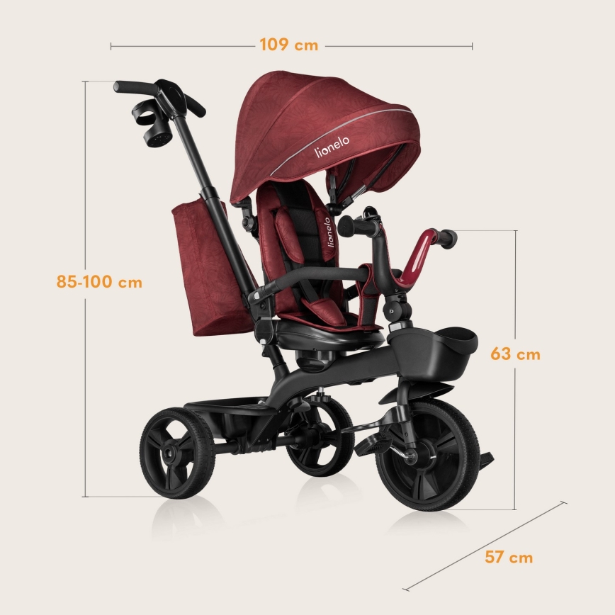 Lionelo - triciclo per bambini KORI Rosso Bordeaux