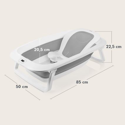 Lionelo - Vaschetta pieghevole per bambini con termometro BABY BUBBLE, 2x LR44, Grigio Colomba