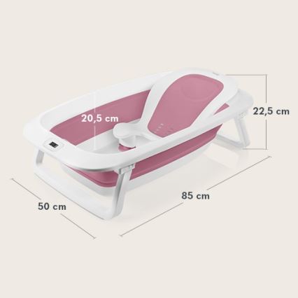 Lionelo - Vaschetta pieghevole per bambini con termometro BABY BUBBLE 2x LR44 Rosa magnolia