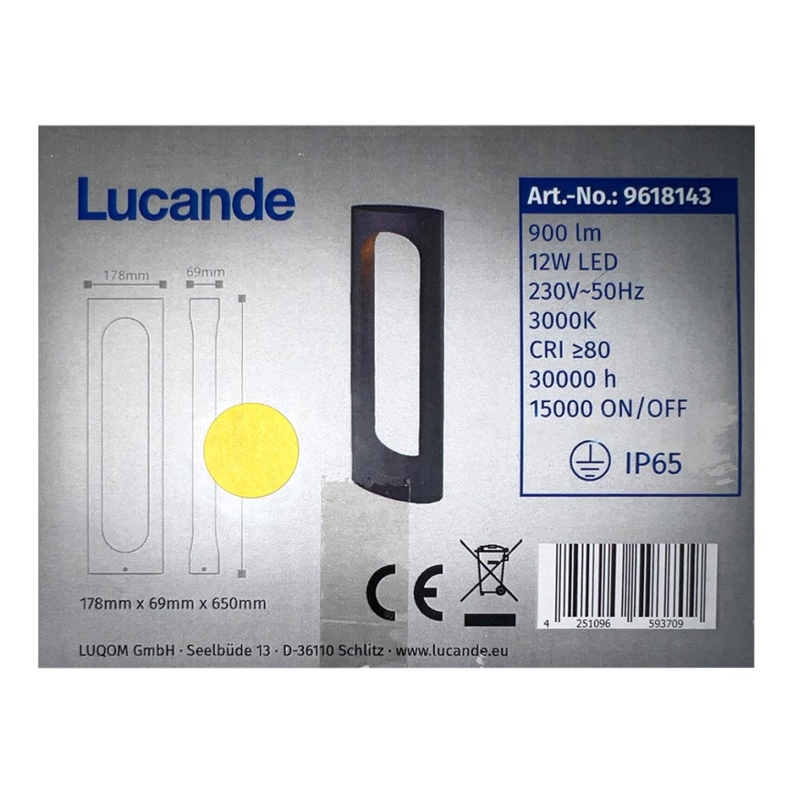 Lucande - Lampada da esterno FENTI LED/12W/230V IP65