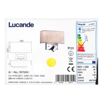 Lucande - Lampada da parete LED VIRVE LED/13,4W/230V + LED/3,4W/230V