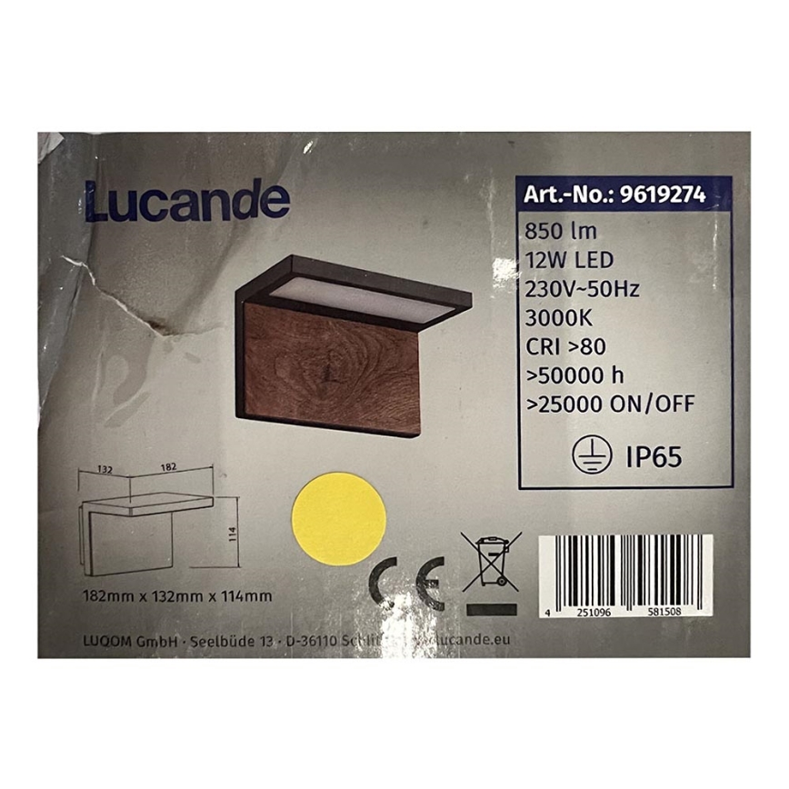 Lucande - Lampada da parete per esterni a LED LIGNUS LED/12W/230V IP65