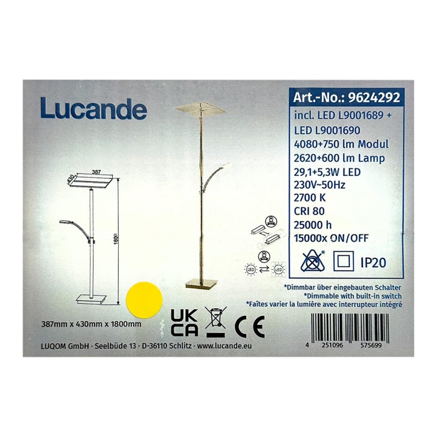 Lucande - Lampada da terra LED dimmerabile PARTHENA LED/29,1W/230V + LED/5,3W/230V