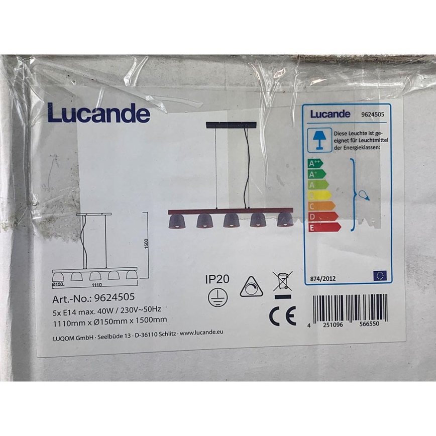 Lucande - Lampadario a sospensione con filo KALINDA 5xE14/40W/230V calcestruzzo