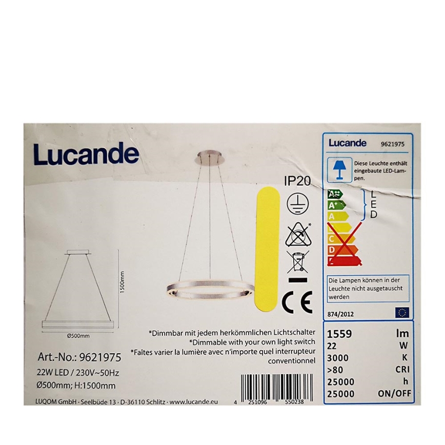 Lucande - Lampadario a sospensione con filo LED dimmerabile LYANI LED/20,5W/230V