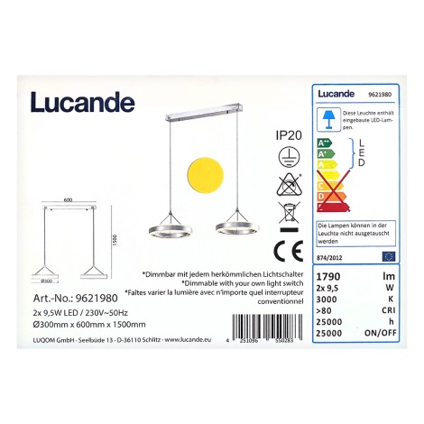 Lucande - Lampadario LED dimmerabile su una stringa LYANI 2xLED/9,5W/230V