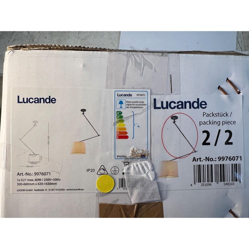 Lucande - Lampadario su asta JOLLA 1xE27/60W/230V