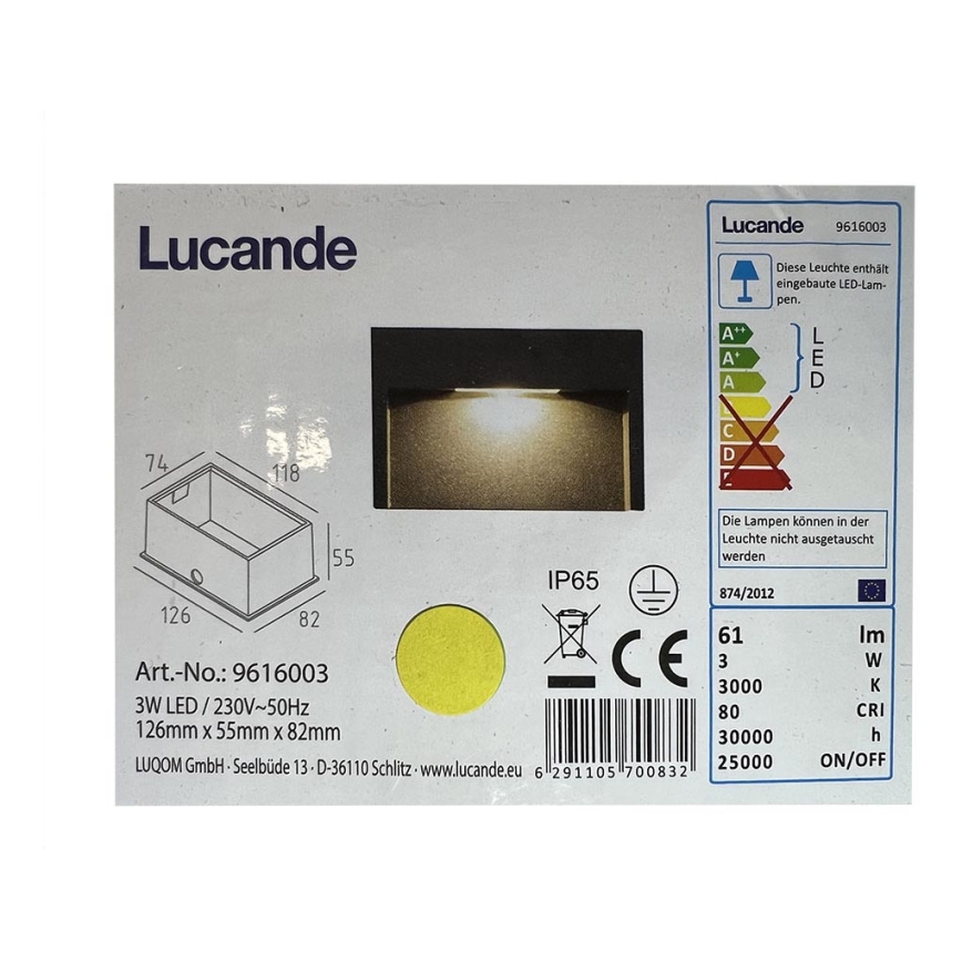 Lucande - Luce da esterno da incasso LED MITJA LED/3W/230V IP65