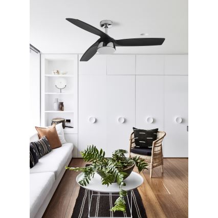 Lucci air 513072 - Ventilatore da soffitto LED dimmerabile BRONX LED/18W/230V 3000/4000/6000K nero/cromo lucido Ø 132 cm + telecomando