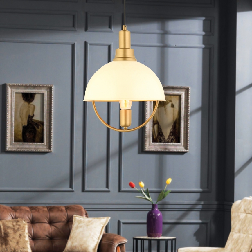 Luce a sospensione MONZA 1xE27/40W/230V diametro 30 cm crema/oro