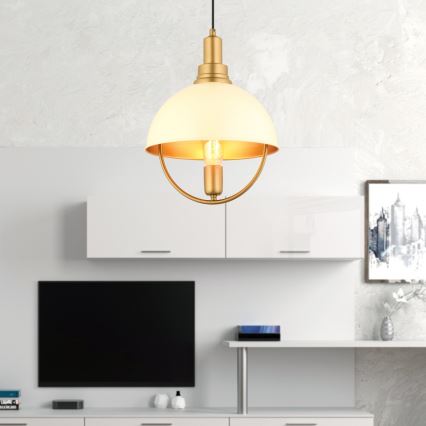 Luce a sospensione MONZA 1xE27/40W/230V diametro 30 cm crema/oro