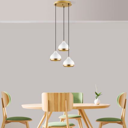 Luce a sospensione YILDO 3xE27/40W/230V bianco/oro