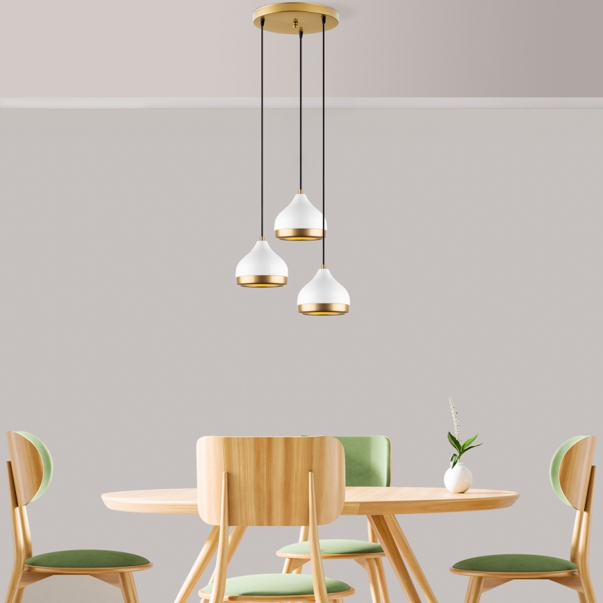 Luce a sospensione YILDO 3xE27/40W/230V bianco/oro