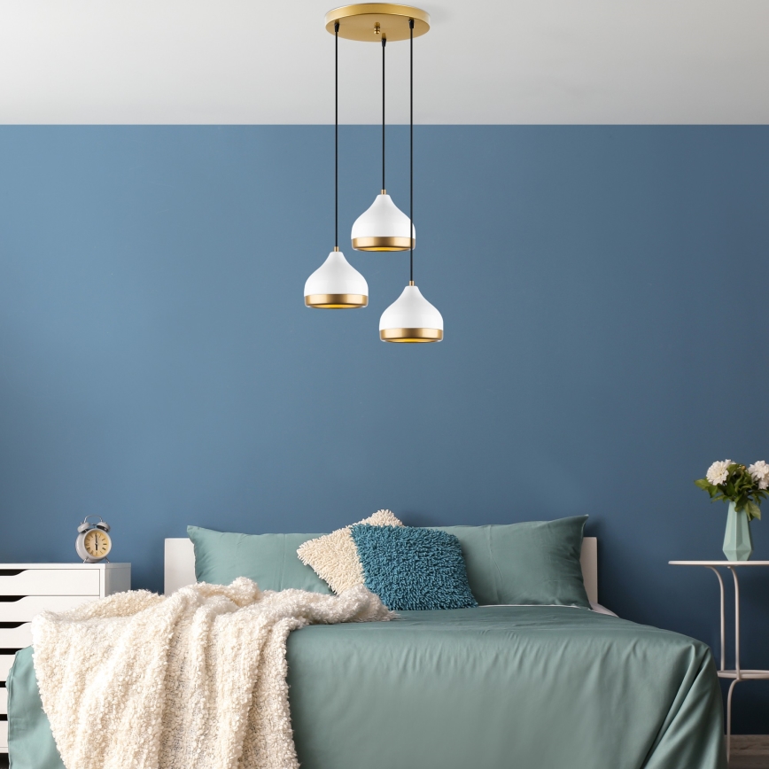 Luce a sospensione YILDO 3xE27/40W/230V bianco/oro