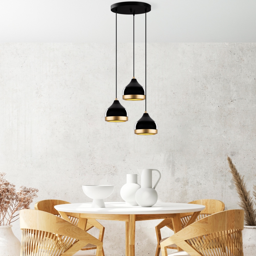 Luce a sospensione YILDO 3xE27/40W/230V nero/oro