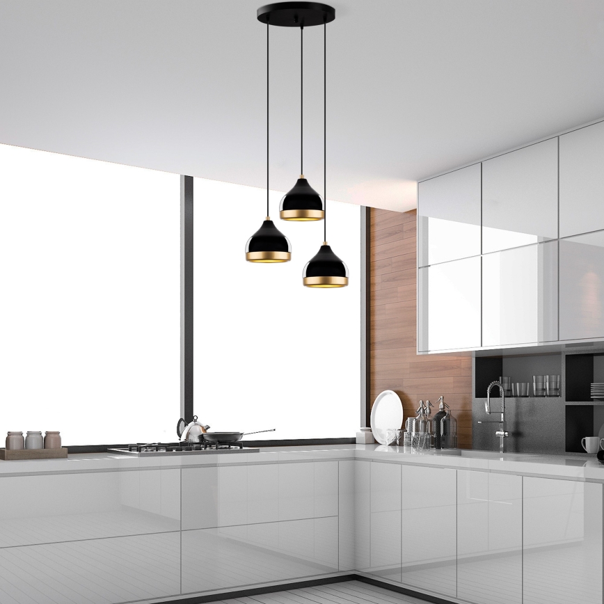 Luce a sospensione YILDO 3xE27/40W/230V nero/oro