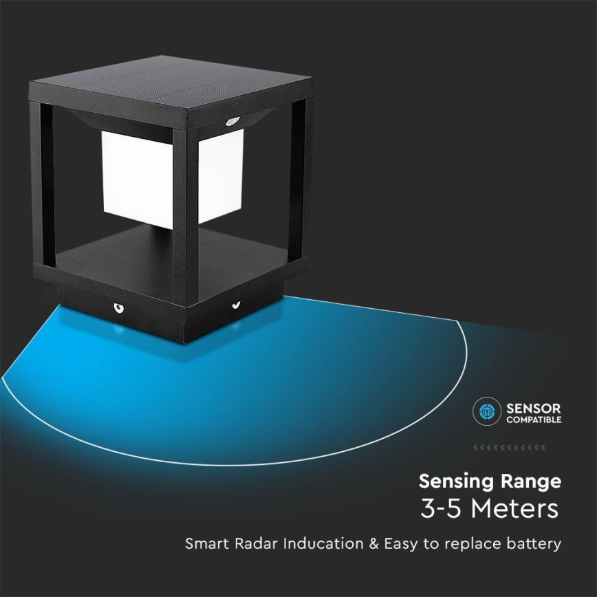 Luce solare a LED con sensore LED/2W/5,5V 3000K IP65 2600 mAh nero