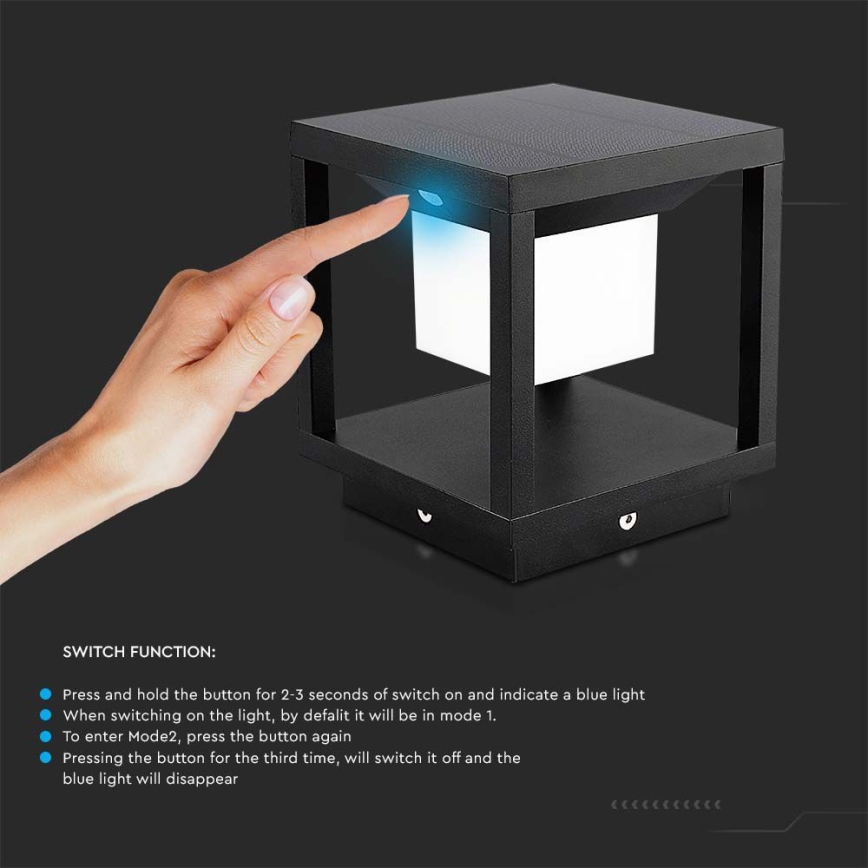 Luce solare a LED con sensore LED/2W/5,5V 3000K IP65 2600 mAh nero