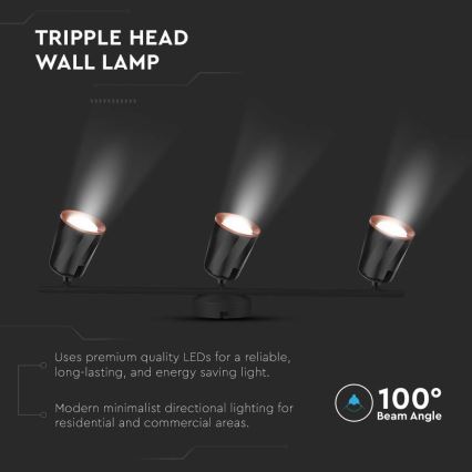 Luce Spot a LED 3xLED/5W/230V 3000K nero