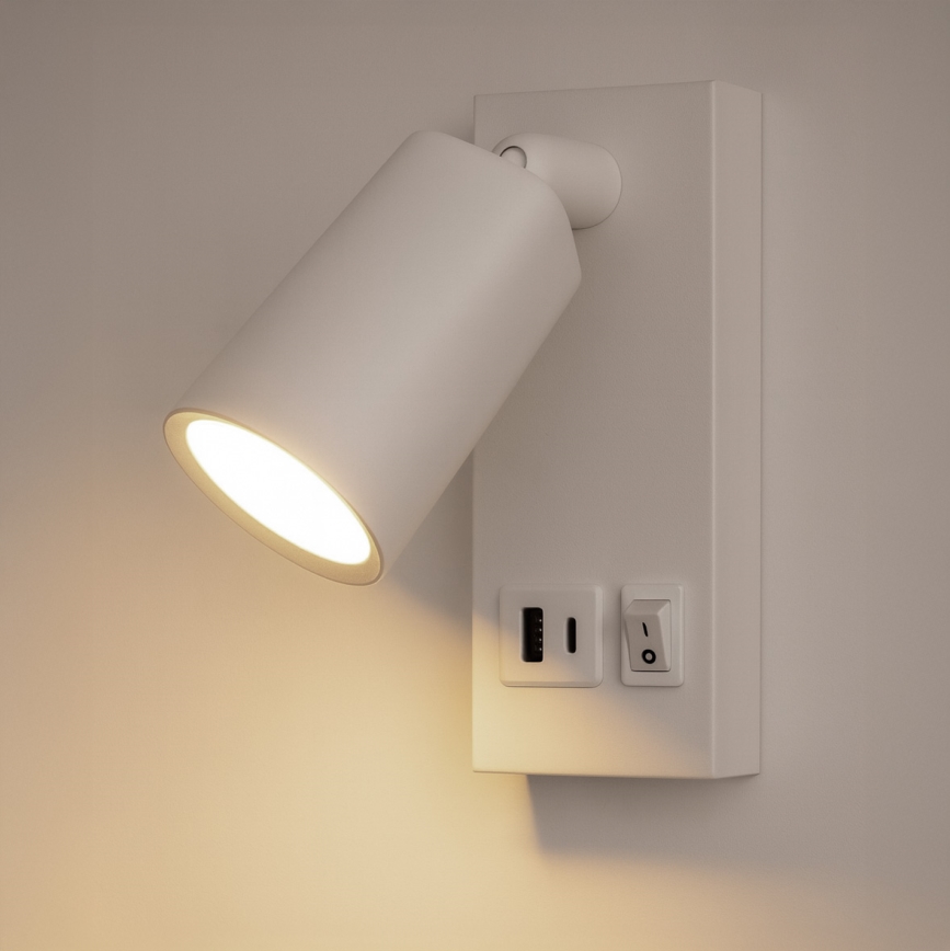 Luce Spot da parete a LED con USB CHARGE LED/5W/230V bianco