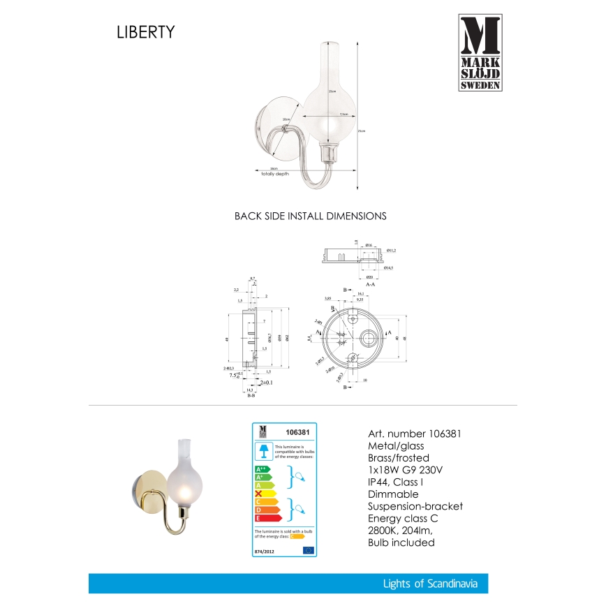 Markslöjd 106381 - Lampada dimmerabile da esterno LIBERTY 1xG9/18W/230V IP44