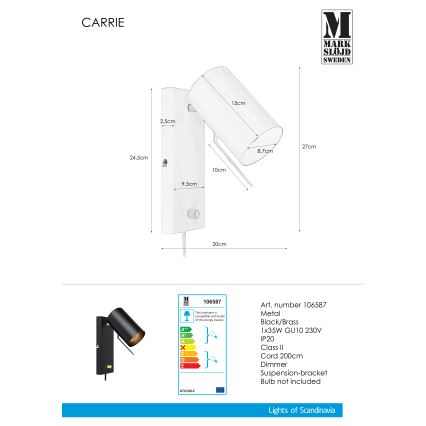 Markslöjd 106587 - Applique dimmerabile CARRIE 1xGU10/35W/230V nero