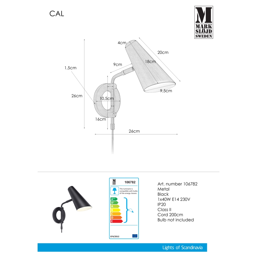 Markslöjd 106782 - Applique CAL 1xE14/40W/230V