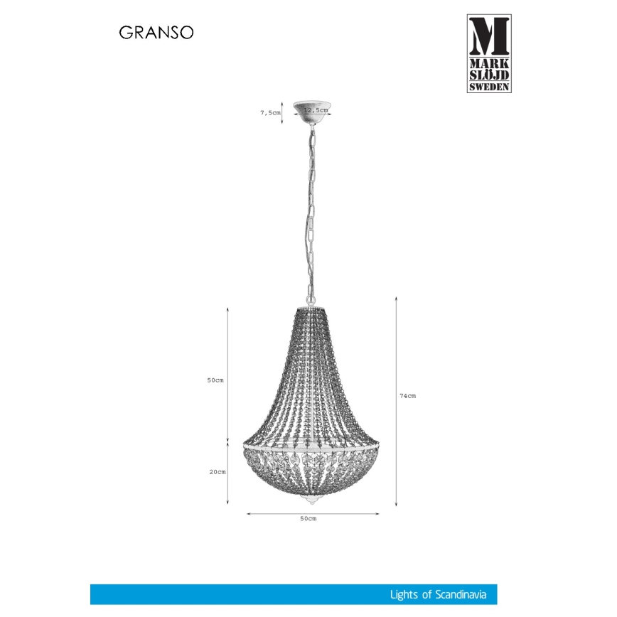 Markslöjd 107028 - Lampadario di cristallo su catena GRÄNSÖ 3xE14/40W/230V