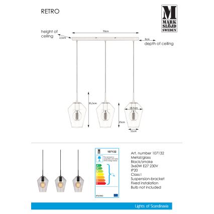 Markslöjd 107132 - Lampadario a sospensione con filo RETRO 3xE27/60W/230V
