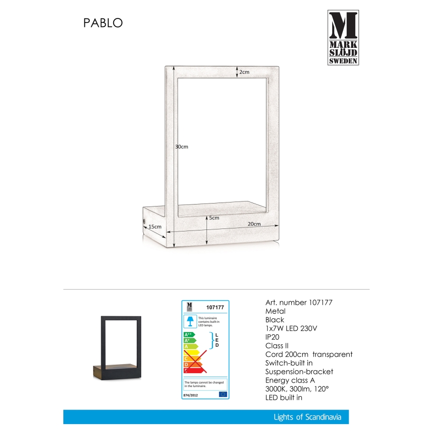 Markslöjd 107177 - Applique a LED con cornice PABLO LED/7W/230V