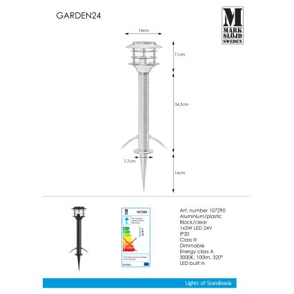 Markslöjd 107290 - Lampada LED da esterno GARDEN 24 LED/3W/24V 45 cm IP44 nero