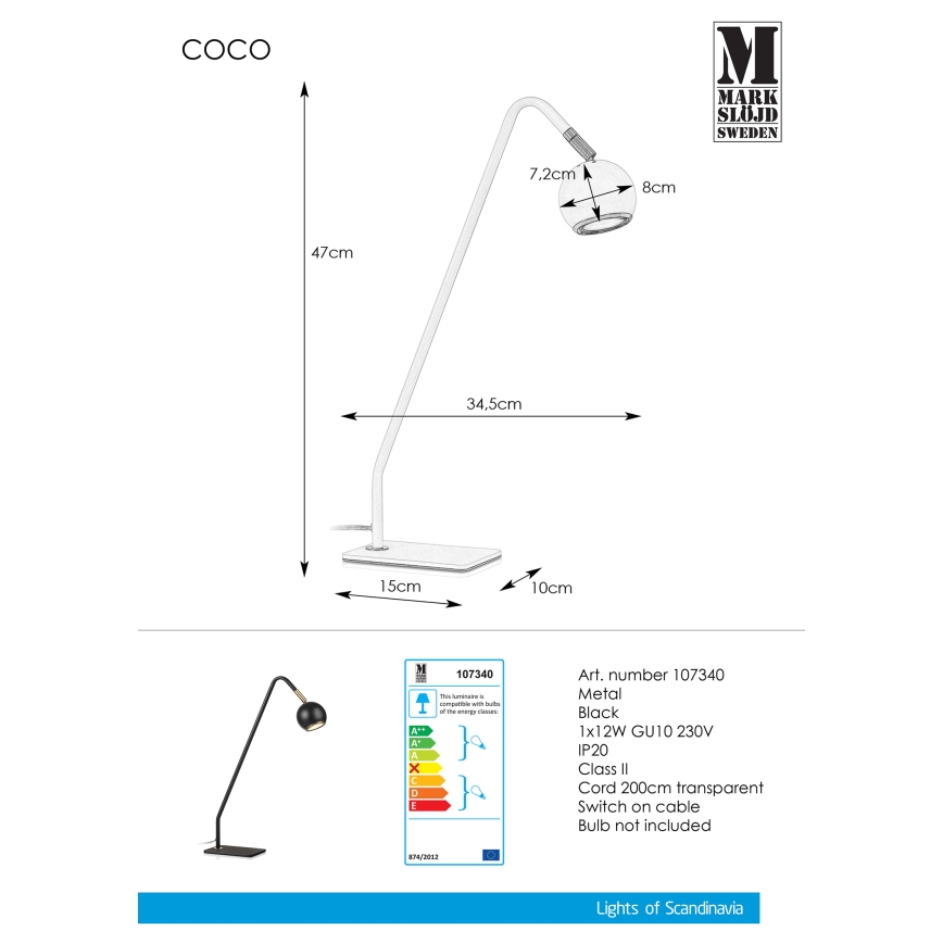 Markslöjd 107340 - Lampada da tavolo COCO 1xGU10/12W/230V