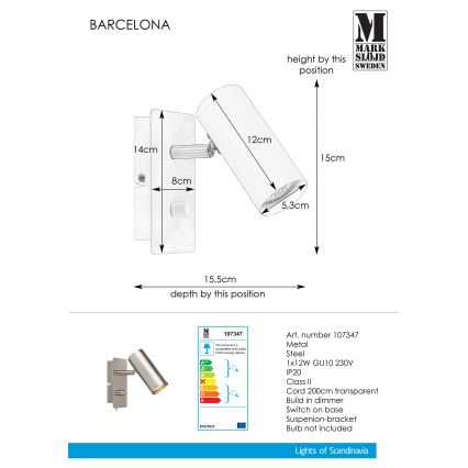 Markslöjd 107347 - Luce Spot da parete dimmerabile BARCELONA 1xGU10/12W/230V