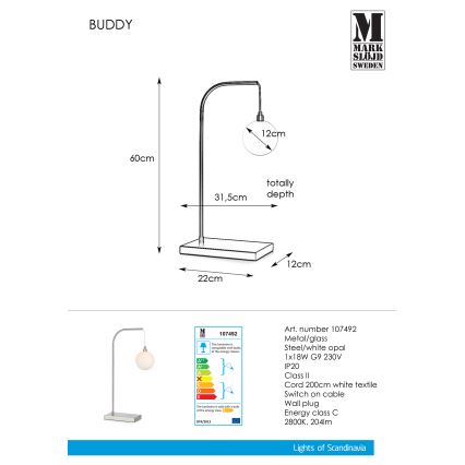 Markslöjd 107492 - Lampada da tavolo BUDDY 1xG9/18W/230V