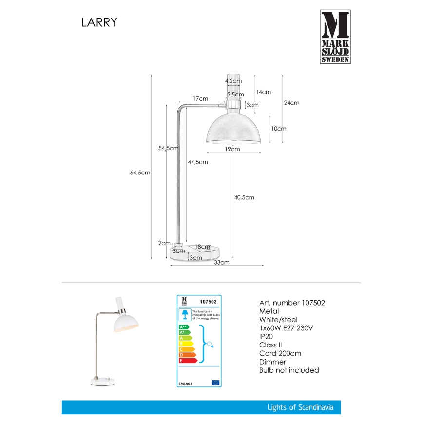 Markslöjd 107502 - Lampada da tavolo dimmerabile LARRY 1xE27/60W/230V