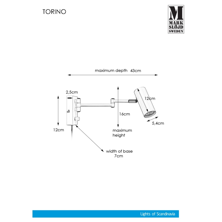 Markslöjd 107539 - Luce Spot da parete dimmerabile TORINO 1xGU10/12W/230V