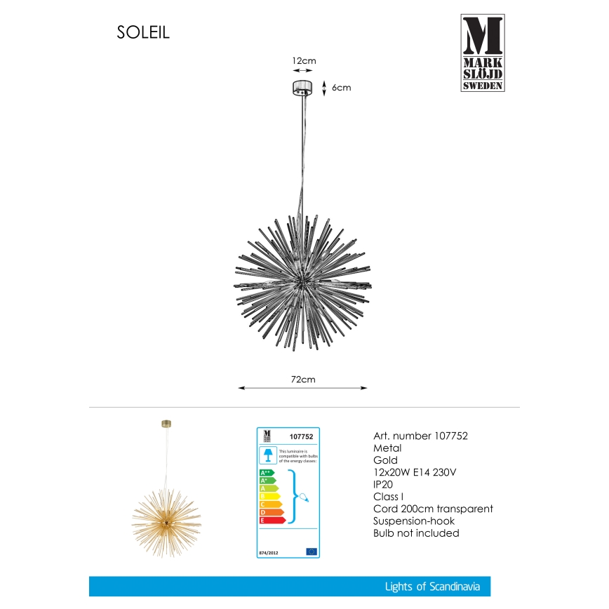Markslöjd 107752 - Lampadario a sospensione con filo SOLEIL 12xE14/20W/260V Oro rosa