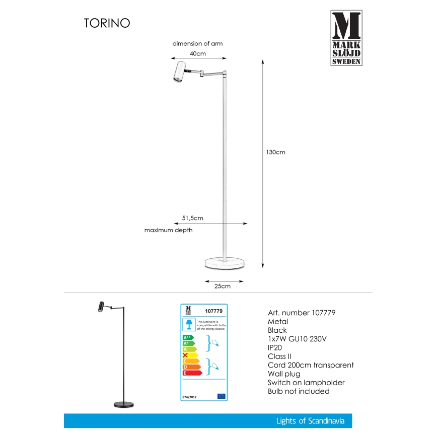 Markslöjd 107779 - Lampada da terra TORINO 1xGU10/7W/230V