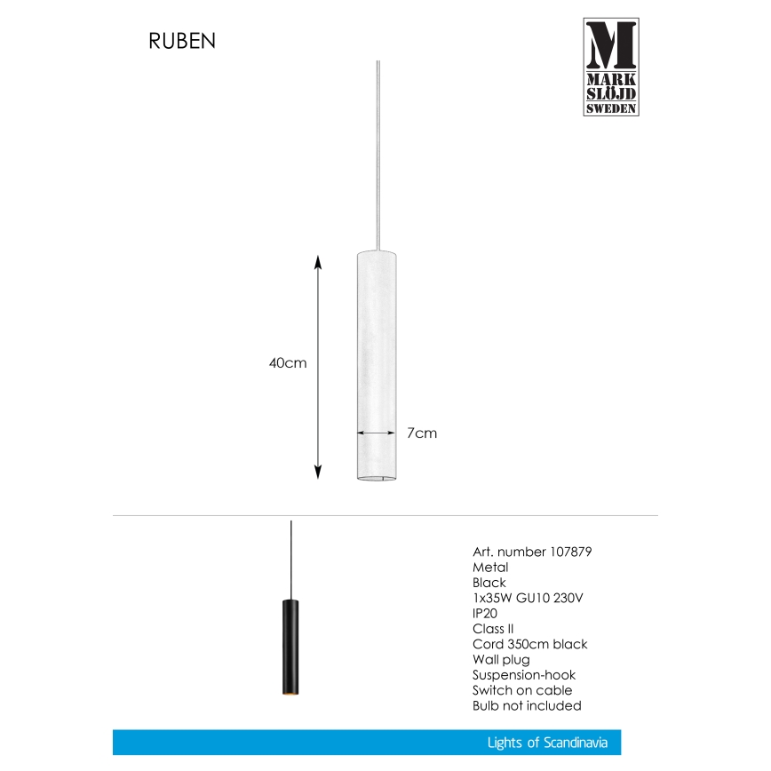 Markslöjd 107879 - Lampadario a sospensione con filo RUBEN 1xGU10/35W/230V