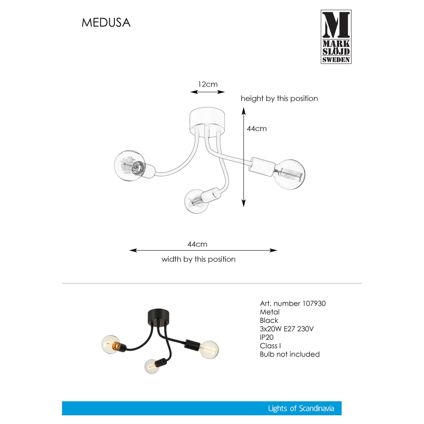 Markslöjd 107930 - Lampadario a plafone MEDUSA 3xE27/20W/230V
